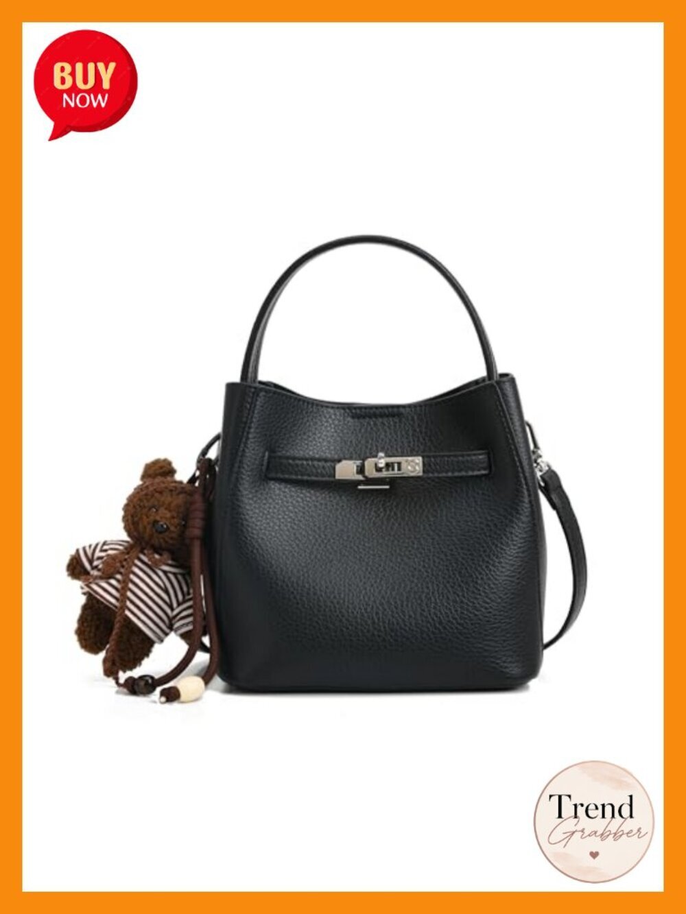 Faux Leather Bucket Bag - Lychee Patterned Crossbody Handbag with Top Handle